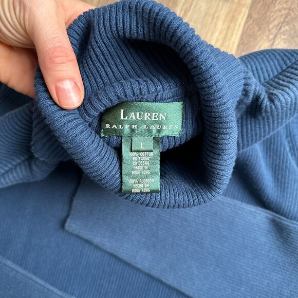Vintage Ralph Lauren Ribbed Knit Turtleneck Sweater Womens Large Blue LRL - Picture 3 of 12